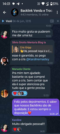 Print de WhatsApp com depoimento de cliente 2