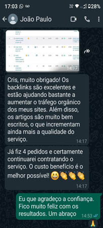 Print de WhatsApp com depoimento de cliente 3