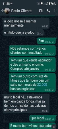 Print de WhatsApp com depoimento de cliente 4