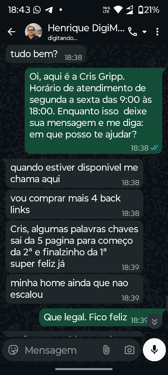 Depoimento sobre palavras-chave subindo para a primeira página