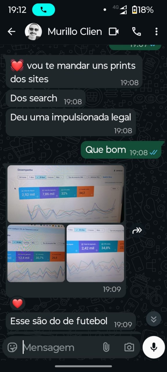 Depoimento em conversa de WhatsApp mostrando crescimento em projeto de futebol